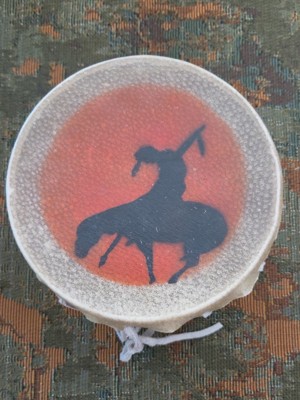 Tarahumara Handpainted drum "End Of Trail" Artwork